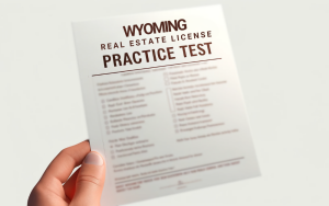 A person holding a Wyoming real estate license practice test.